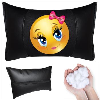 Auto Nackenkissen 20x30cm Nackenpolster Leder Schwarz mit Druck Design Smiley